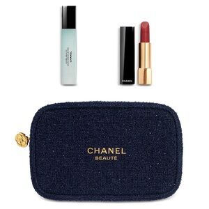 CHANEL Lipstick Set with Red Lipstick and Blue Pouch